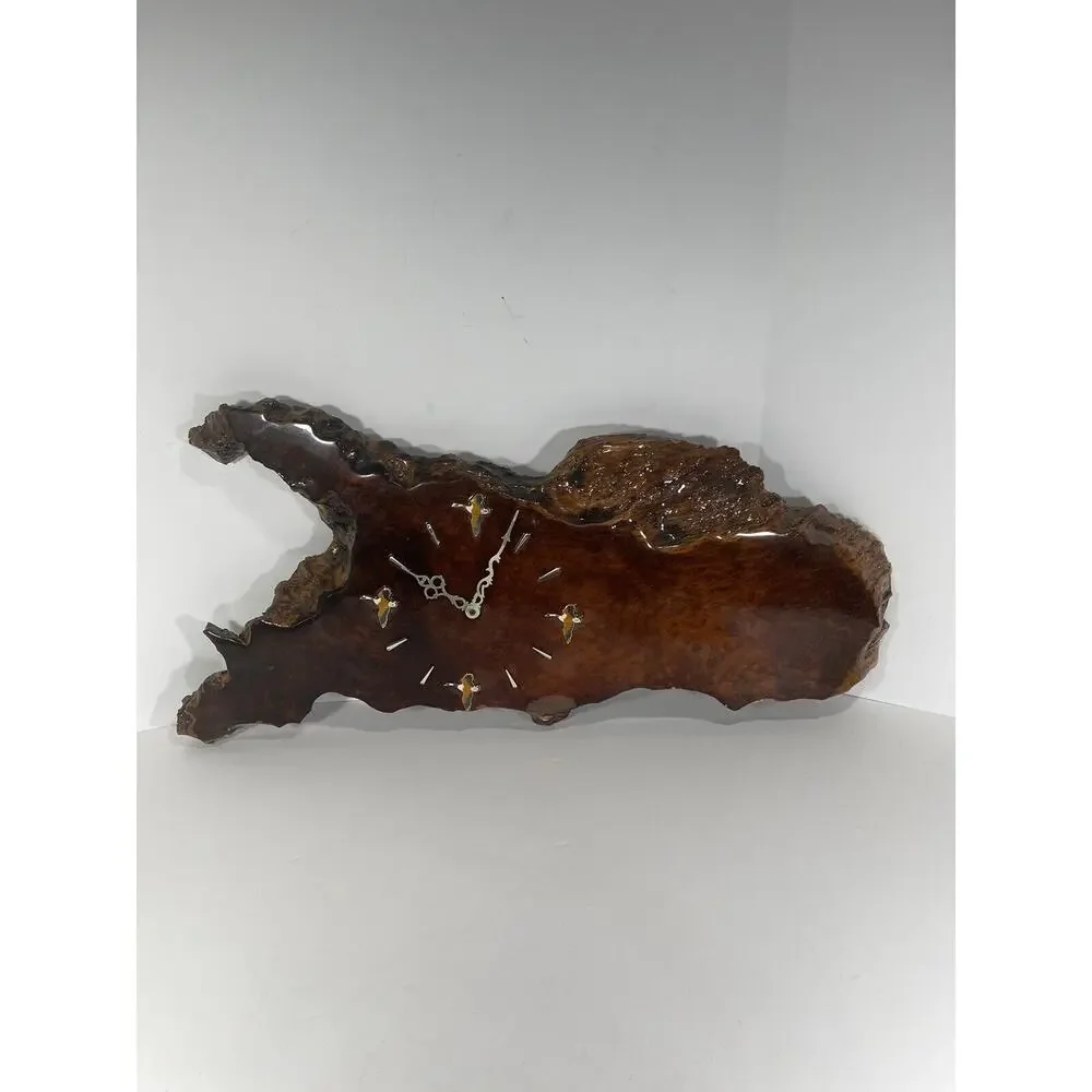 Burl Wood Wall Clock‎ Burl Redwood Gorgeous Vintage Custom Duck Goose Image Real